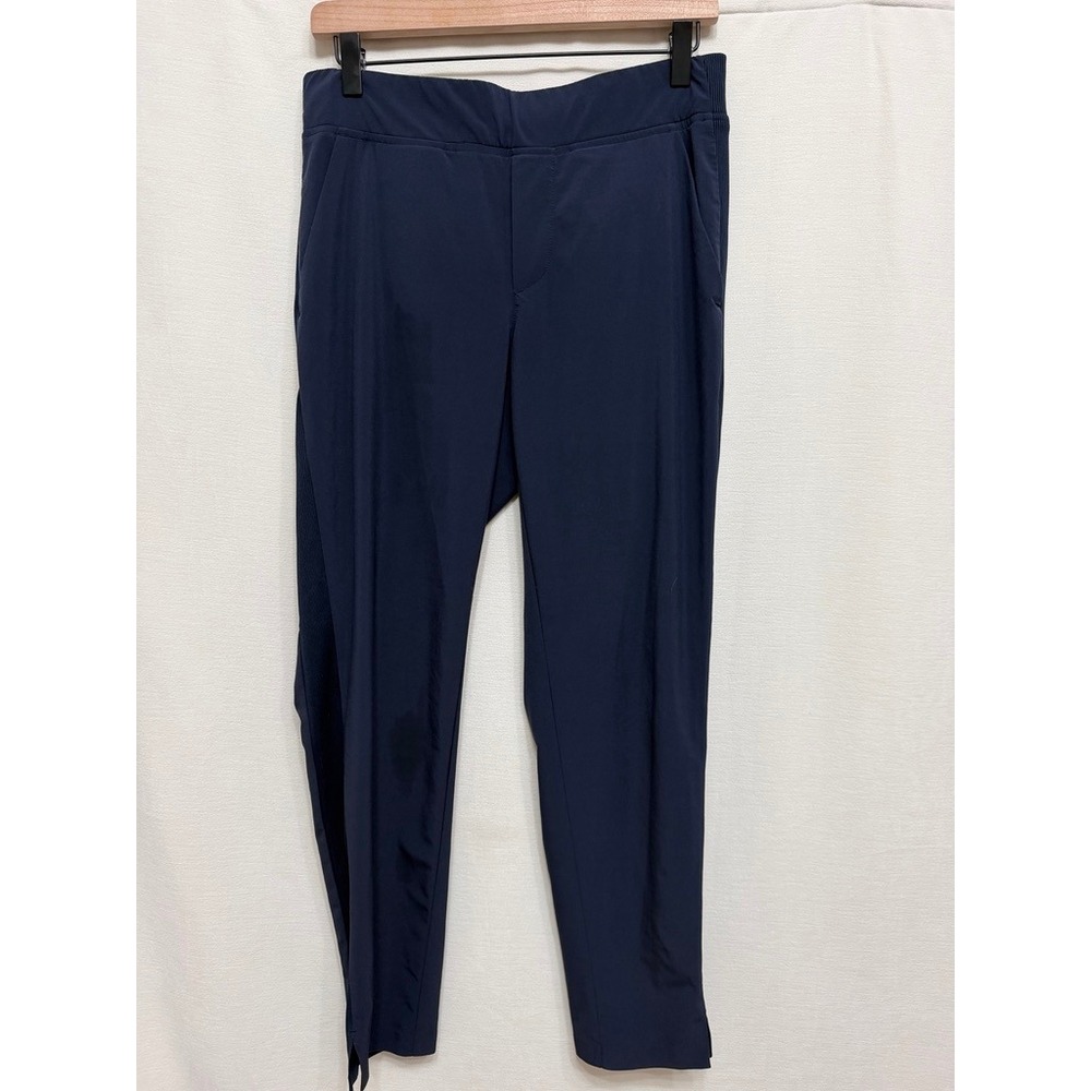 Athleta Navy Blue Metro Tech Travel Pants Womens 6 Rib Waist Zip Pocket 198671